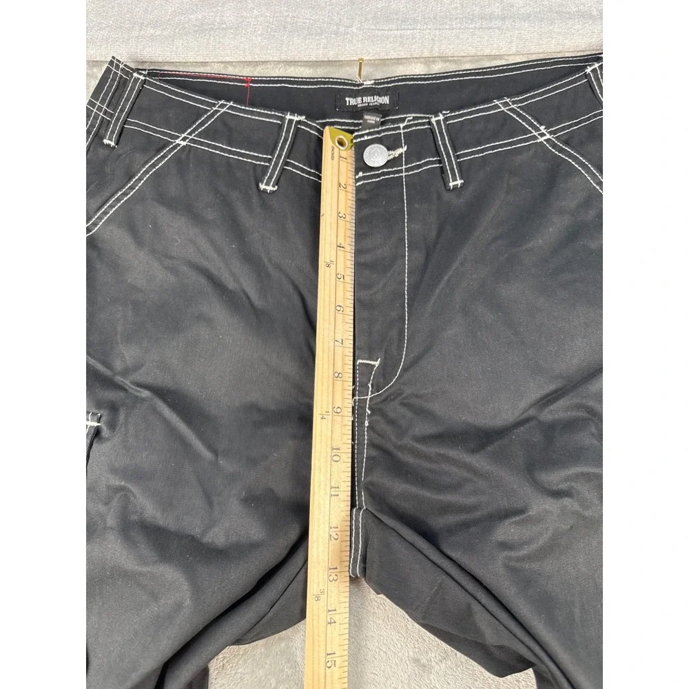 True Religion Cargo Pants Mens 34 Baggy EMB HS SN Jet Black Contrast Stitch NEW